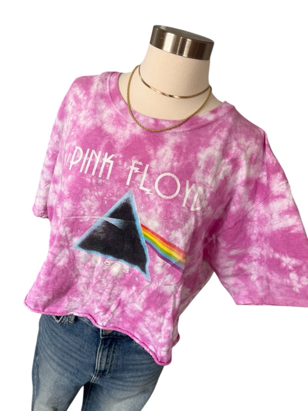 Pink Floyd Dark Side of the Moon pink tie dye cropped T-shirt L